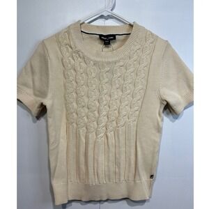 Nautica‎ Jeans Cream Cable Knit Short Sleeve Sweater Women's Size Medium Cotton